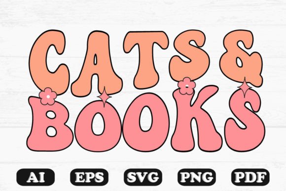 Cat & Books Retro Wavy SVG — Graphics for Crafts
