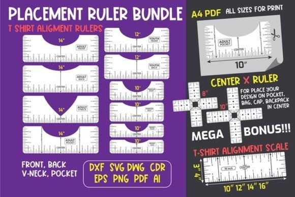 Tshirt Ruler Alignment Tool, SVG Bundle